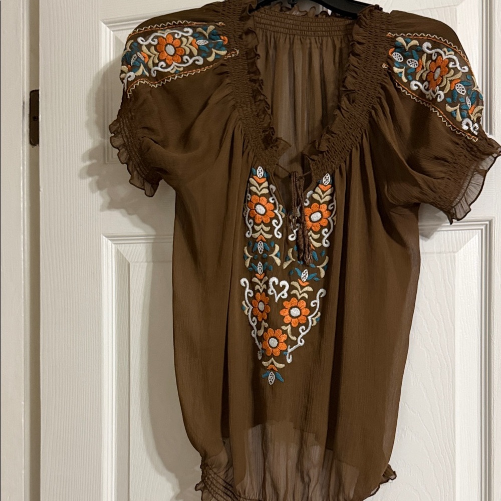 Elegant Brown Embroidered Blouse